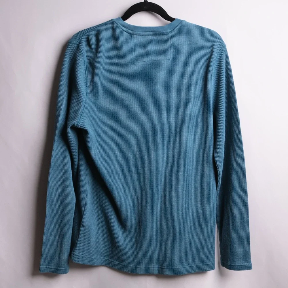 Banana Republic Mens Waffle Knit Thermal Long Sleeve Shirt Teal Blue L Y2K